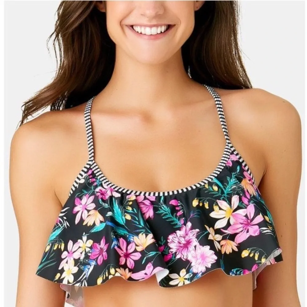 California‎ Waves Wildflower Flounce Bikini Top, S